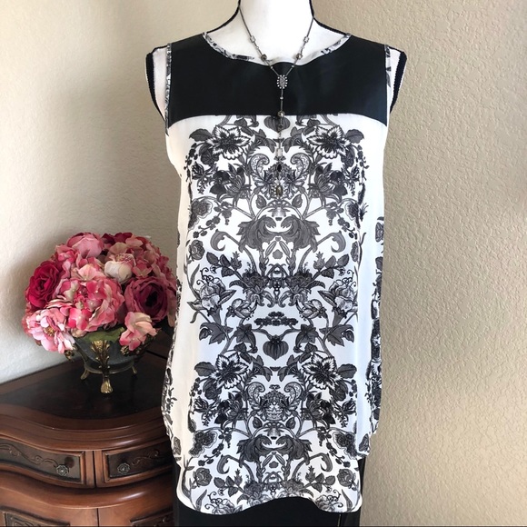 Bisou Black and White Sheer Sleeveless Tunic Top - Picture 2 of 8